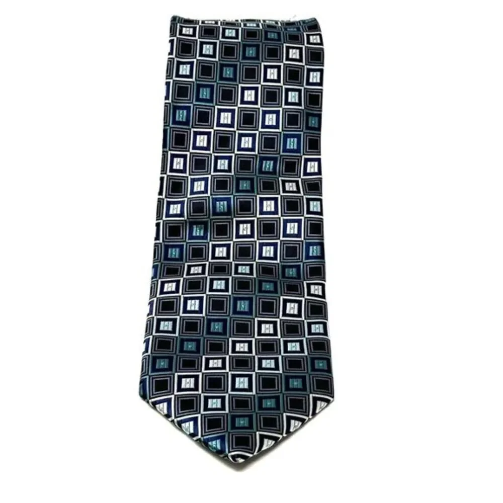 GIORGIO BRUTINI Callezione 100% Polyester Necktie Blue Brown Square 60x3.5‎